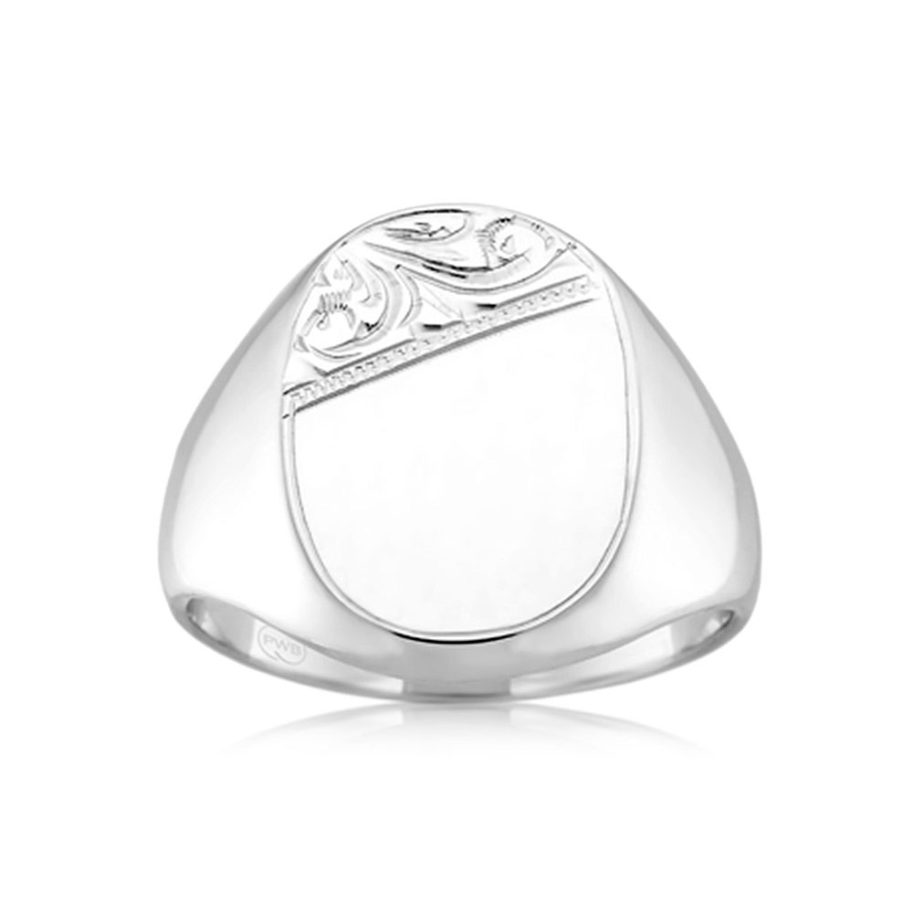 New 9ct Yellow Gold Round Half Engraved Signet Ring