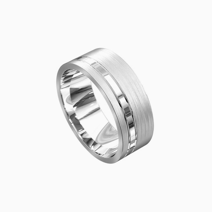 Gold Wedding Band With Polished Groove