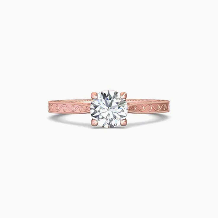 Classic Hand Engraved Solitaire Engagement Ring