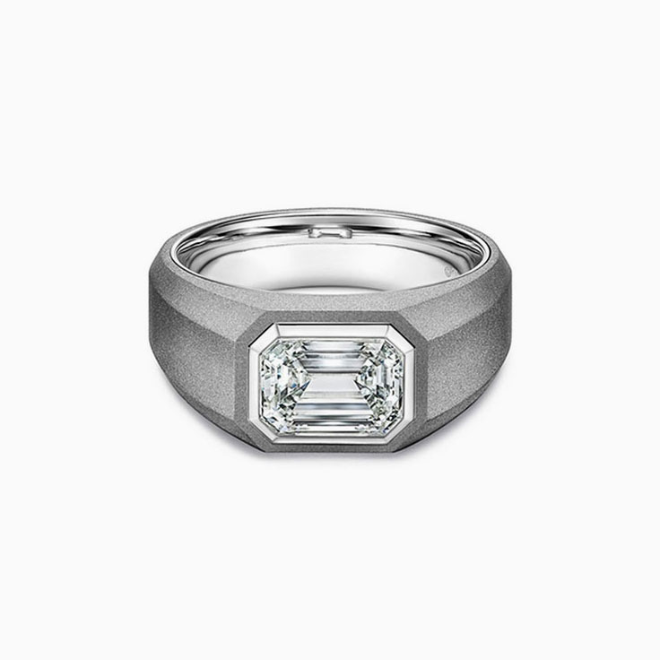 Emerald-Cut Solitaire Men's White Gold Engagement Ring