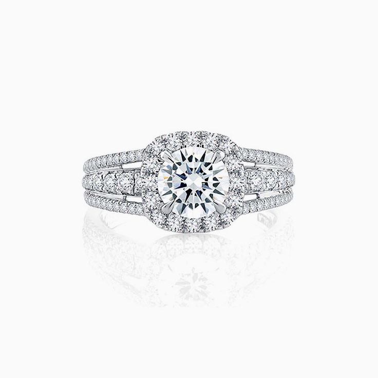 Classic Round Diamond Engagement Triple Split Shank Ring