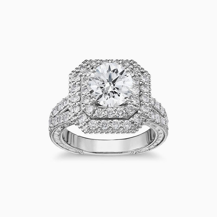 Double Halo Diamond Engagement  Ring