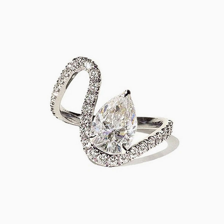 Brilliant Pear Diamond Engagement Curved Pave Ring