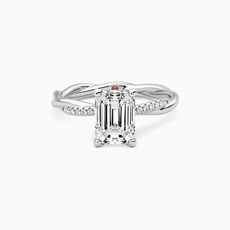 Emerald Cut Diamond Engagement Twisted Shank Pave Ring