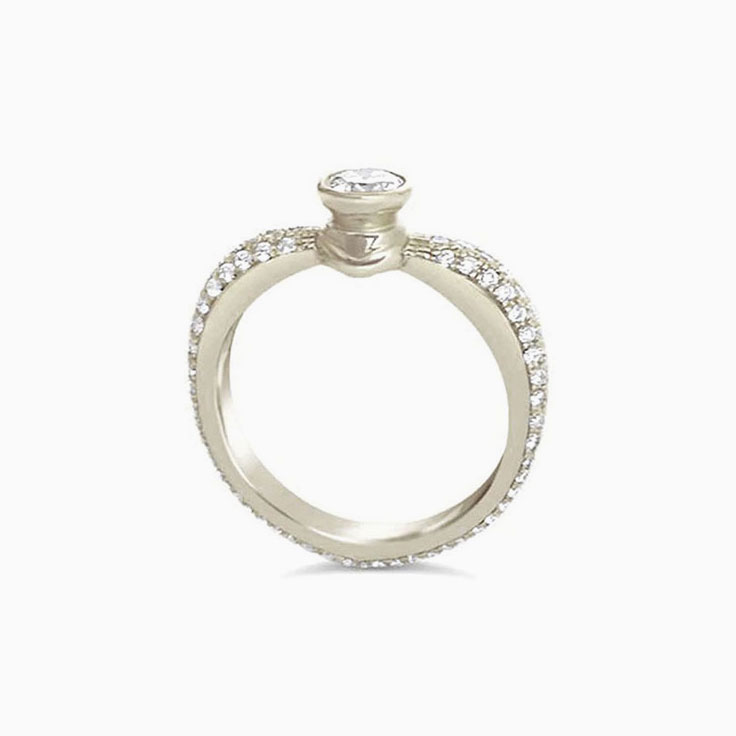 Classic Bezel Set Diamond Engagement Pave Ring