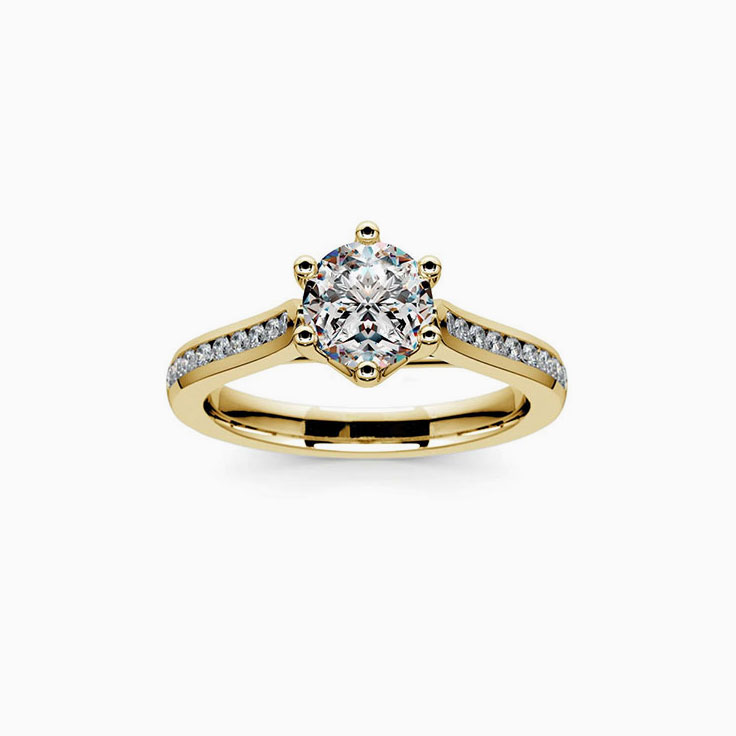 Six Prong Diamond Engagement Channel Ring