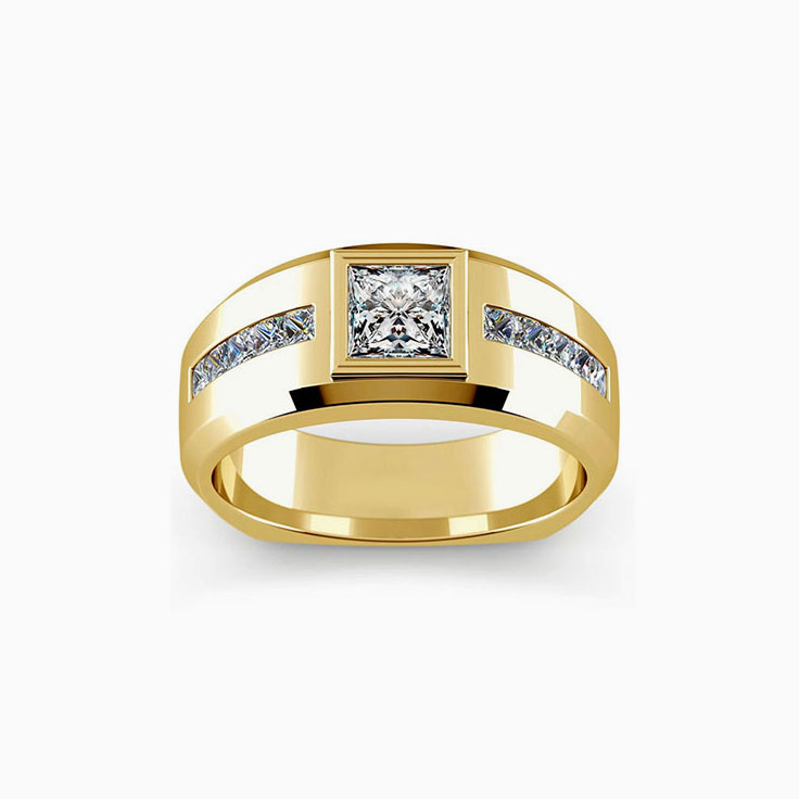 Bezel Set Diamond Engagement Mens Gold Channel Ring