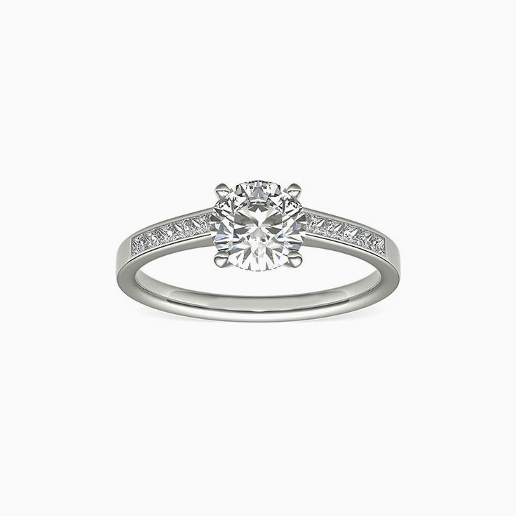 Brilliant Round Diamond Engagement Princess Cut Channel Ring