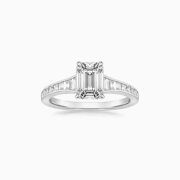 Classic Emerald Diamond Engagement Channel Ring