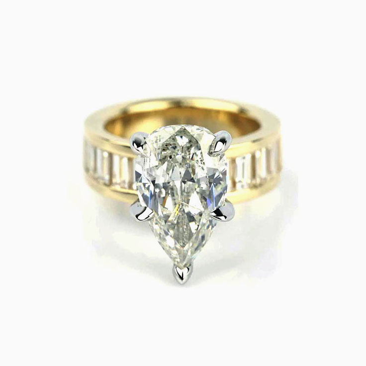 Pear Diamond Engagement Baguette Channel Set Ring