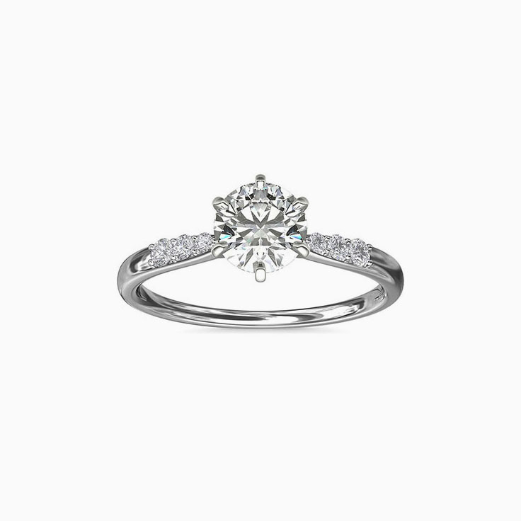 Classic Six Prong Diamond Engagement Side Stone Ring