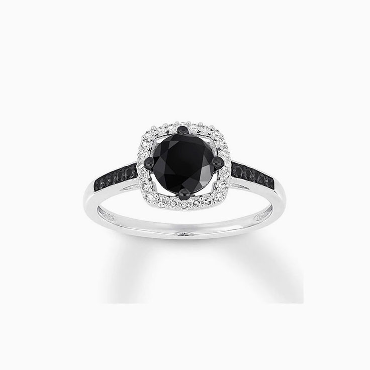 Black diamond halo engagement ring