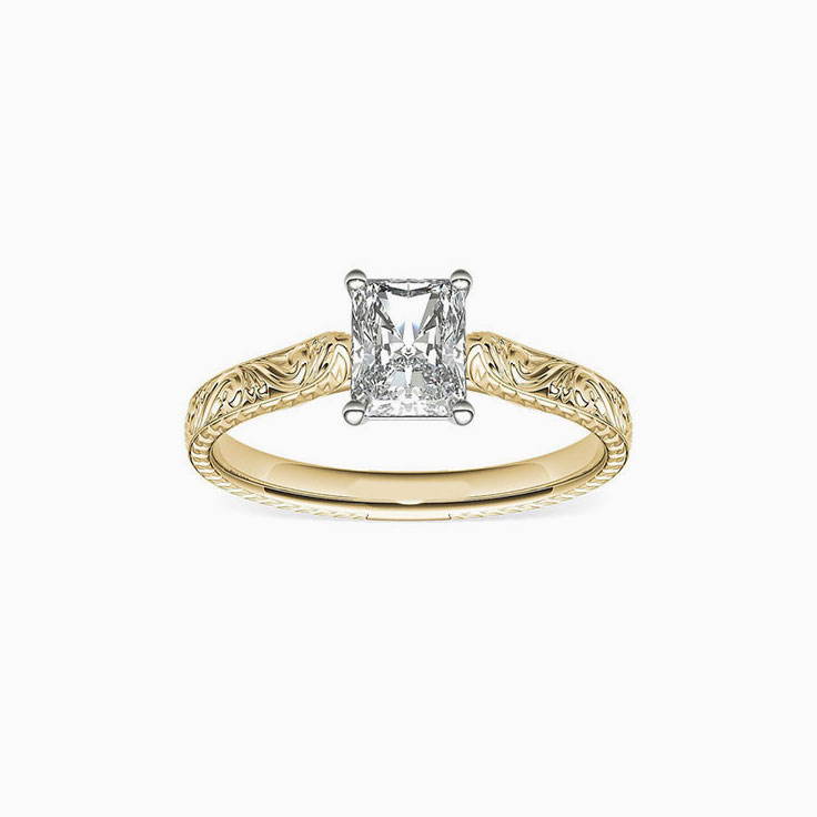 Classic Hand Engraved Radiant Cut Engagement Ring