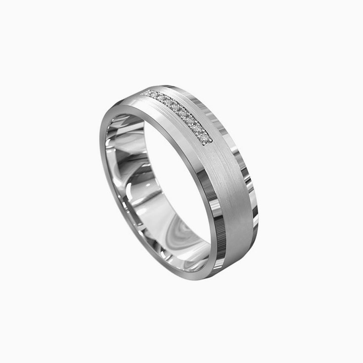 Elegantly Brushed Mens Diamond Ring