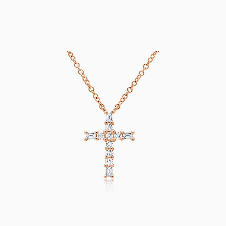 Baguette And Round Diamond Cross