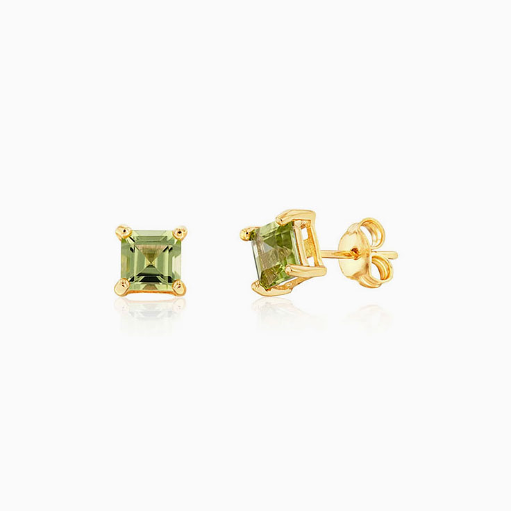 Princess Cut Peridot Studs