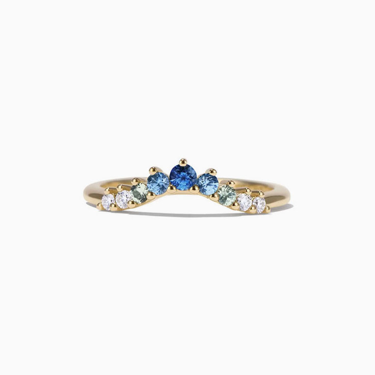 Multi colour sapphire curve ring