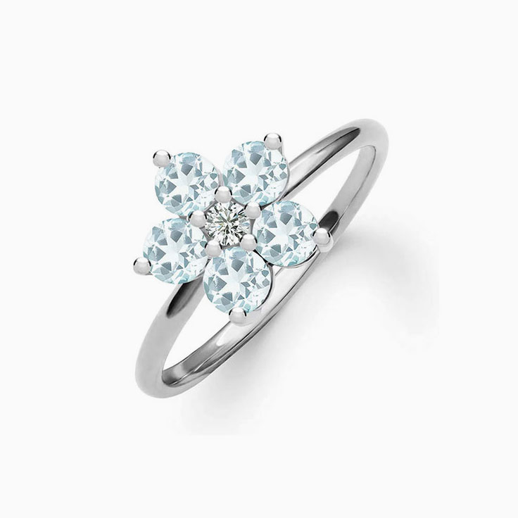Flower Aquamarine And Diamond Ring