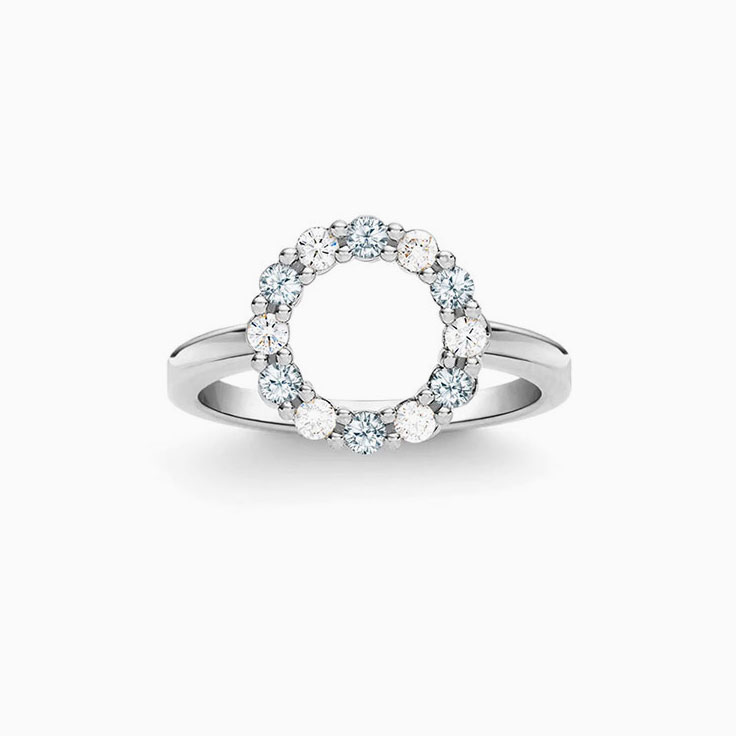 Circle Diamond And Aquamarine Ring