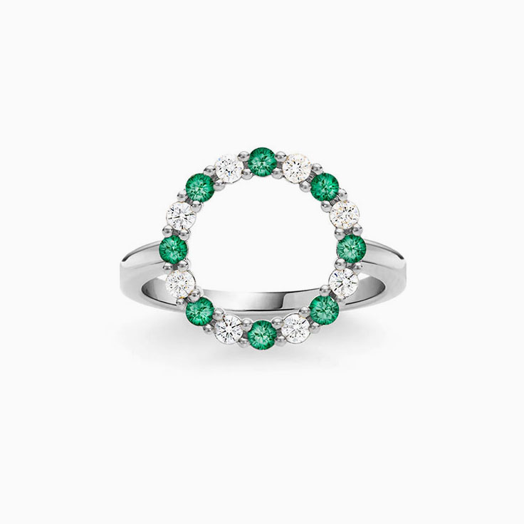 Open Circle Diamond And Emerald Ring