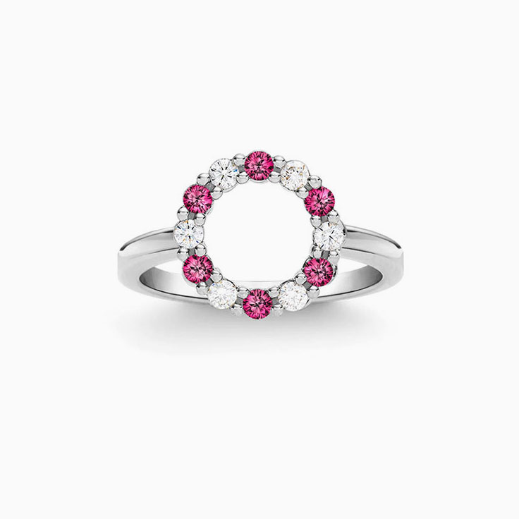 Circle Diamond And Ruby Ring