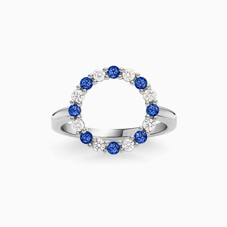 Open Circle Diamond And Sapphire Ring