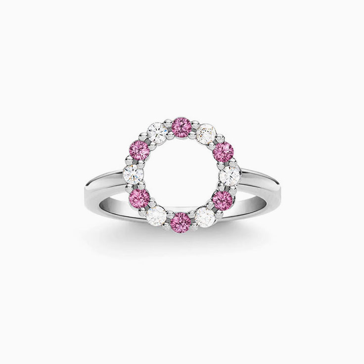 Circle Diamond And Pink Tourmaline Ring