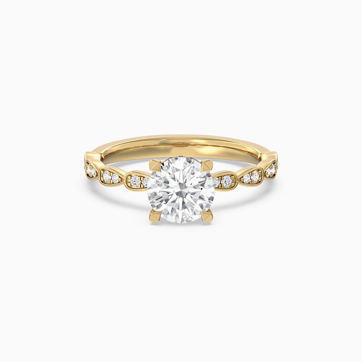 Lab Grown Round Diamond Engagement Ring With Leaf Pattern