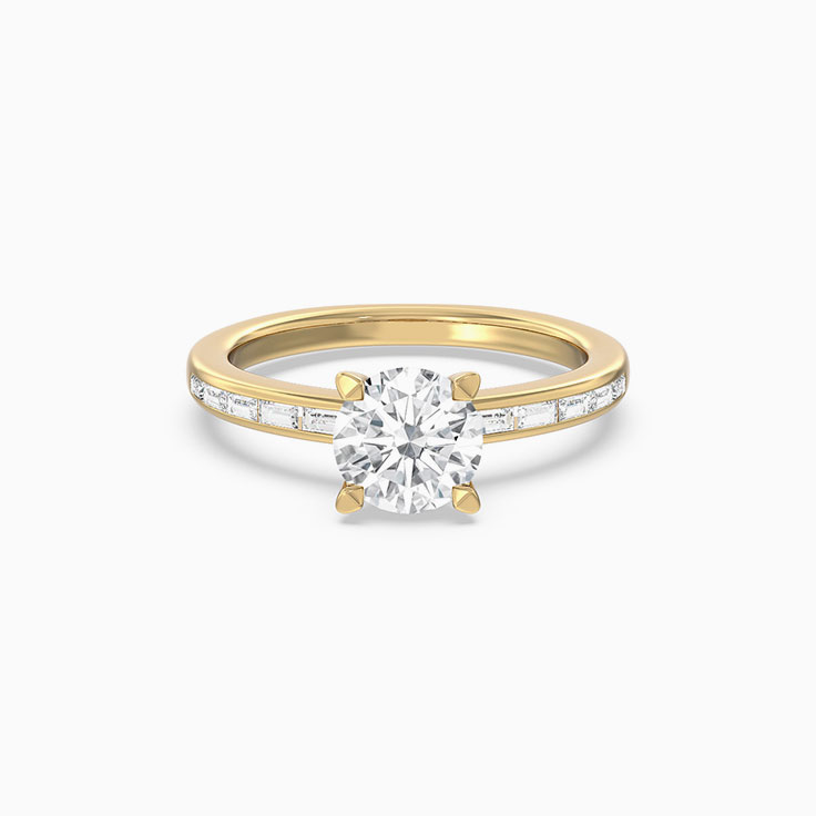 Round And Baguette Cut Lab Diamond Engagement Ring