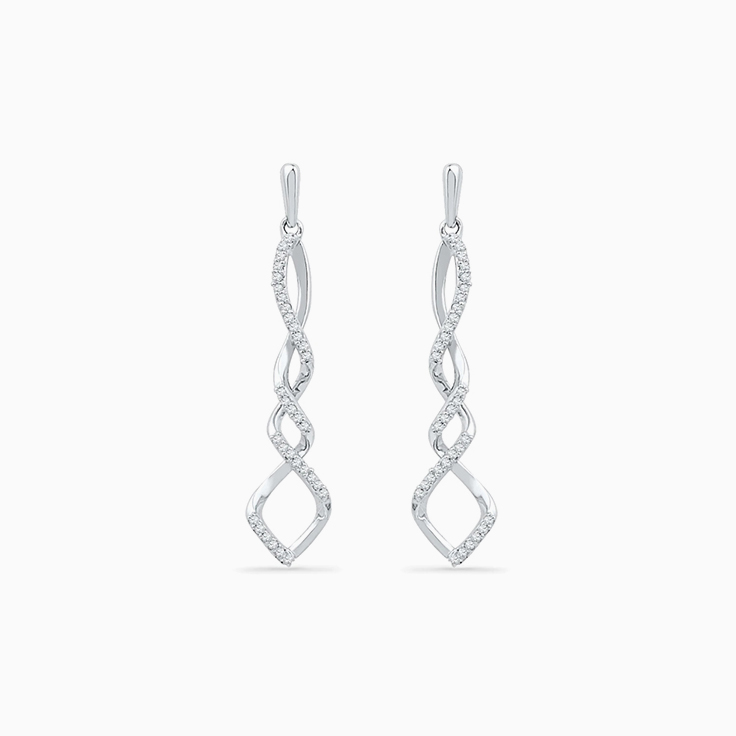 Curved Diamond Accented Drop Earring