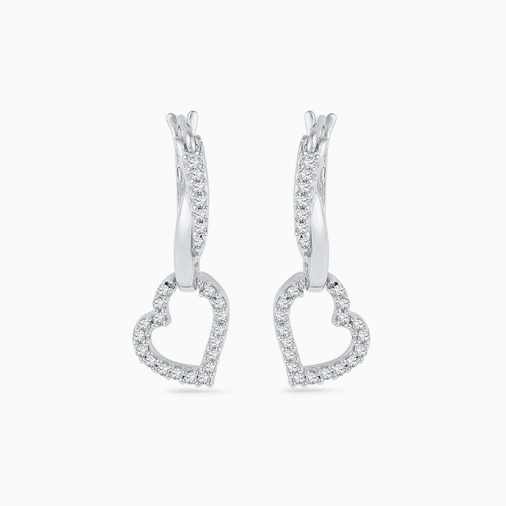 Diamond Heart Drop Earrings