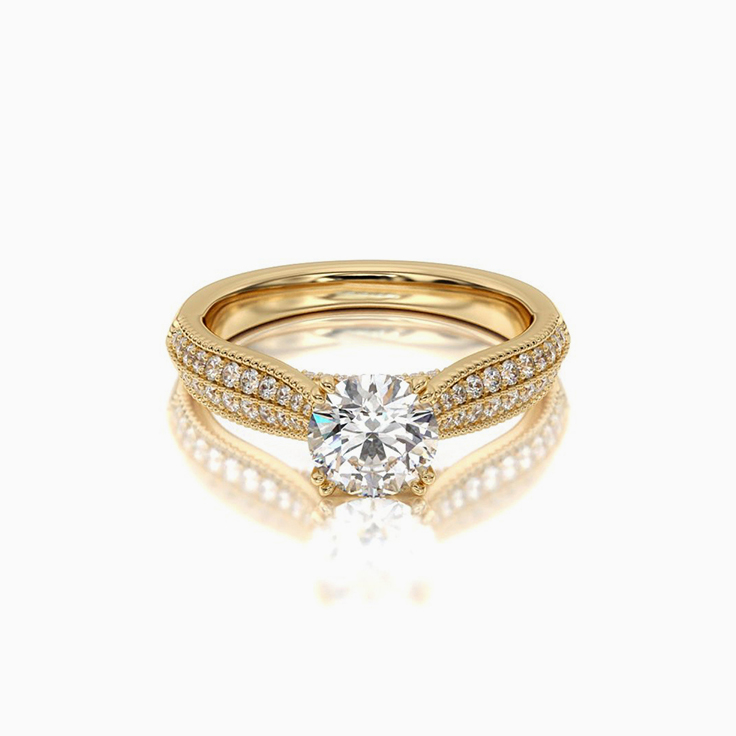 Dual Pave Round Diamond Engagement Ring