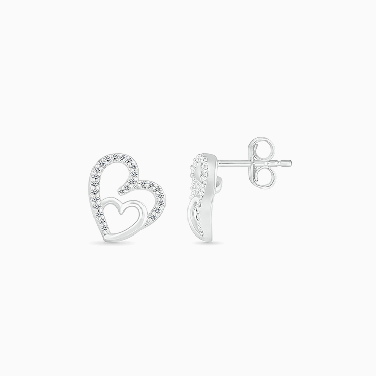 Double Heart Diamond Studs