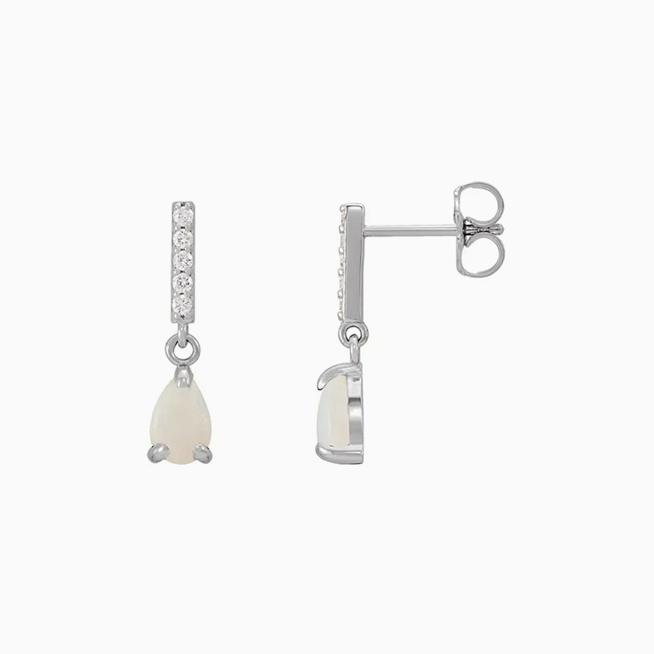 White Opal And Diamond Drop Earrings