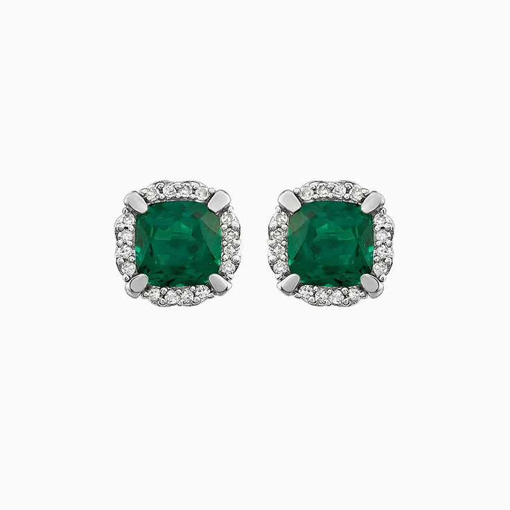 Emerald And Diamond Halo Studs