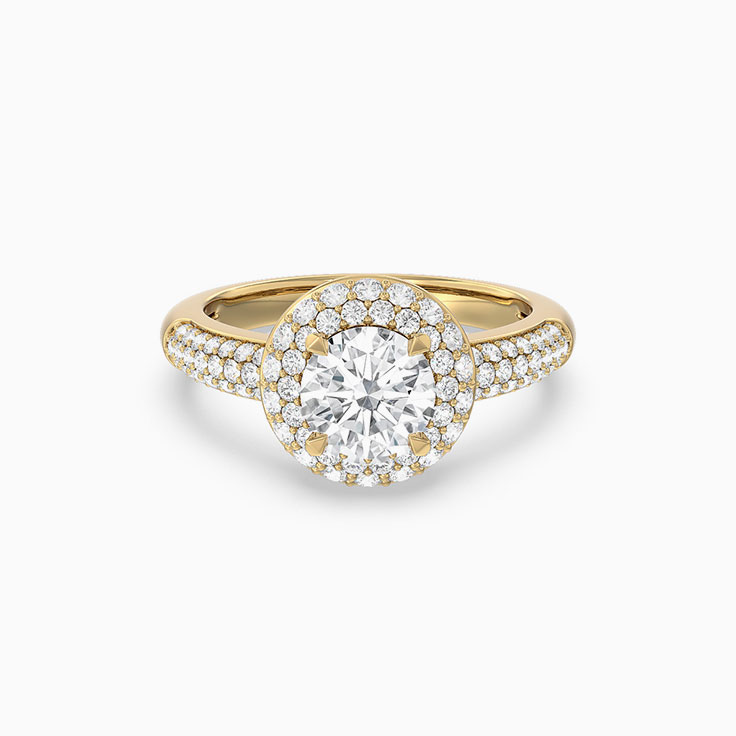 Round brilliant double halo diamond engagement ring