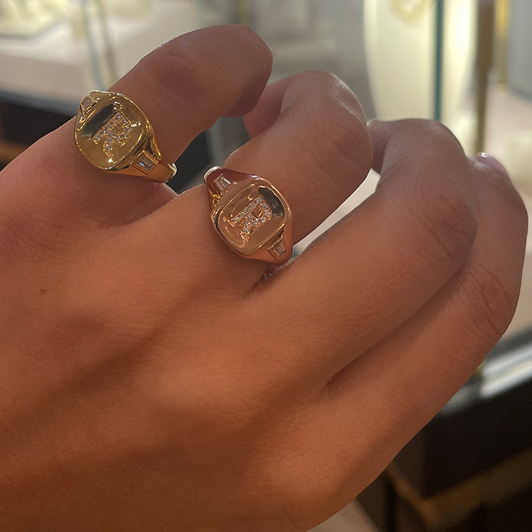 Initial Diamond signet ring