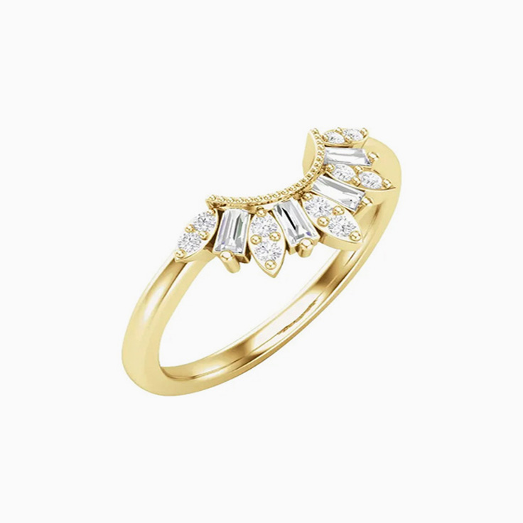 Curved baguette wedding band