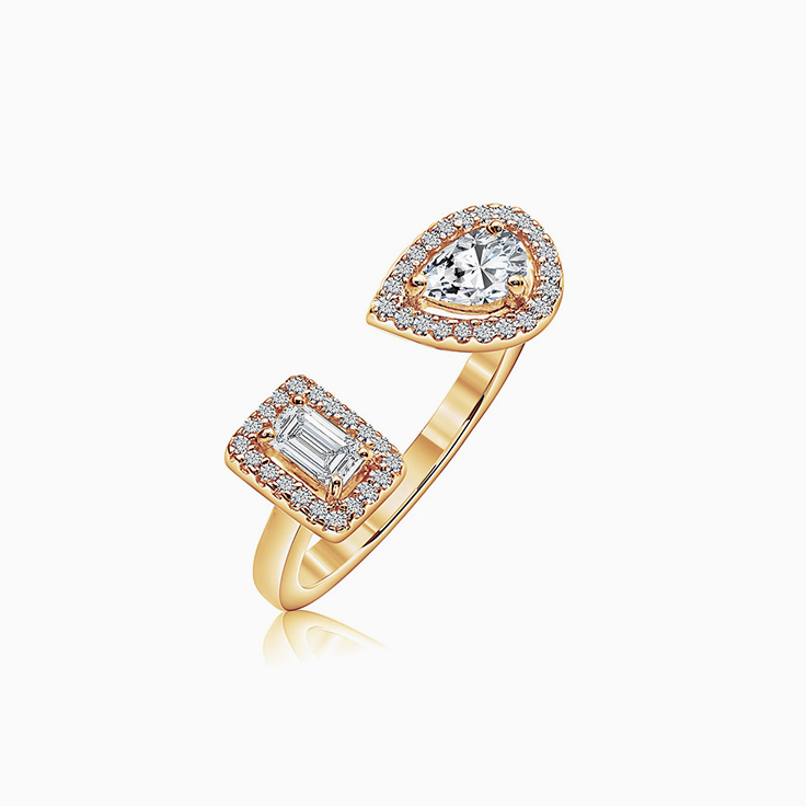 Emerald and pear open diamond ring