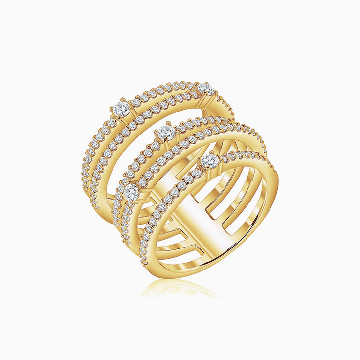 Diamond multi row statement ring