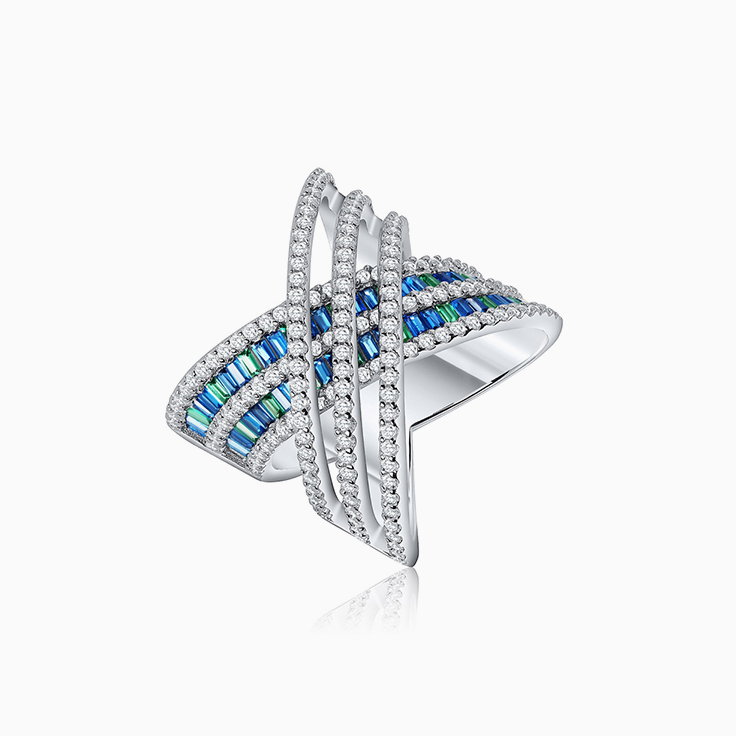 diamond and sapphire crossover ring