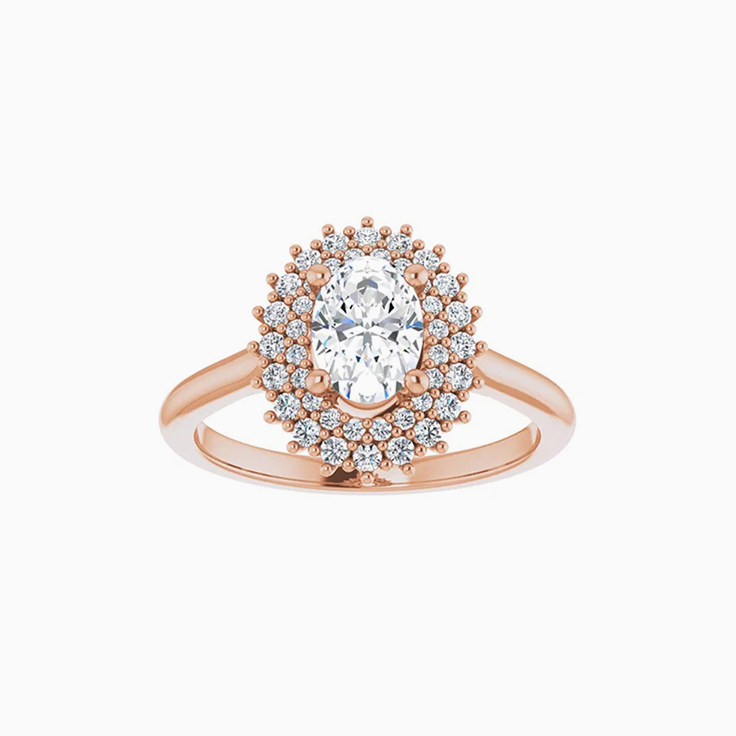 Double halo oval engagement ring