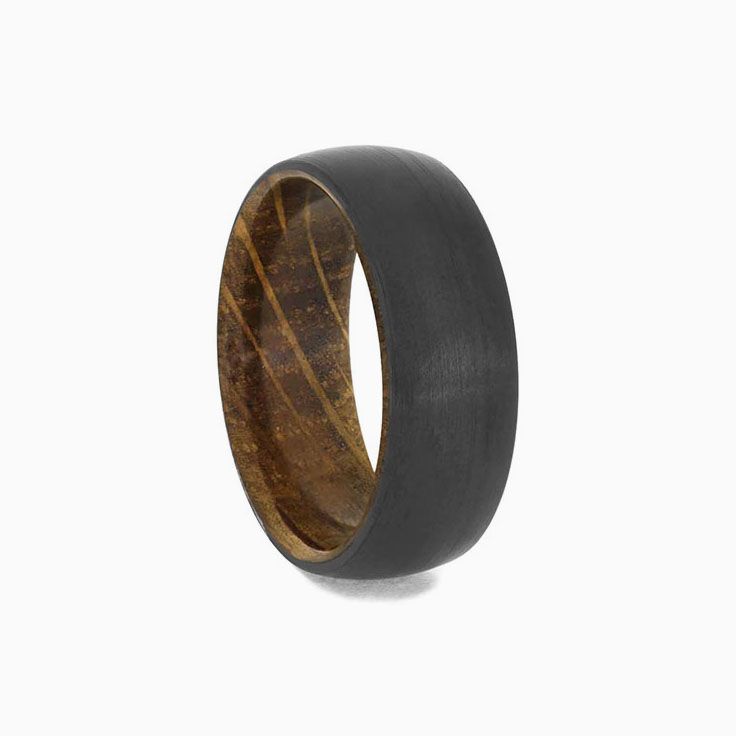 Zirconium and whisky barrel mens ring