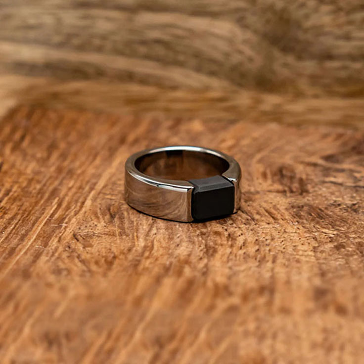 Elysium black diamond and titanium signet ring