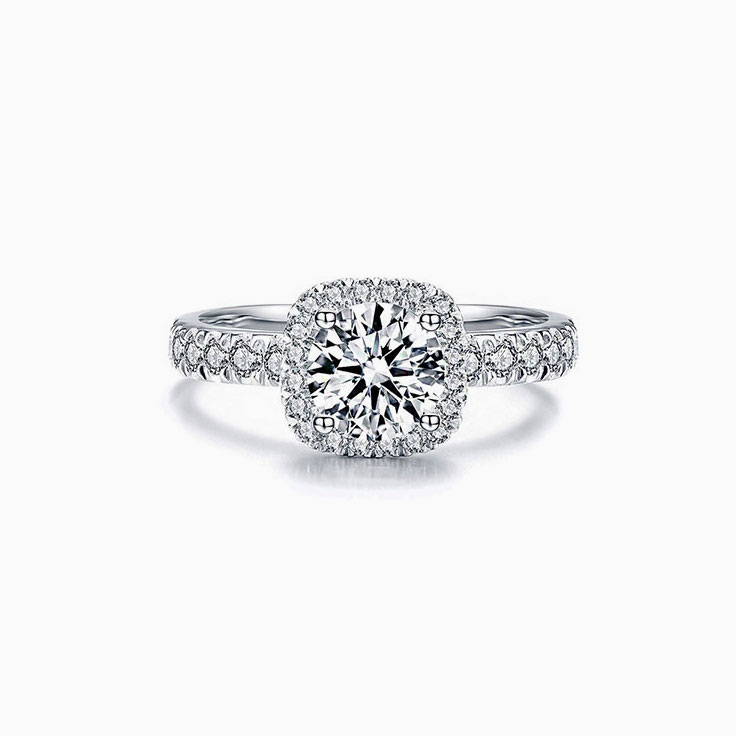 Round Diamond with a Cushion Halo Engagement Ring