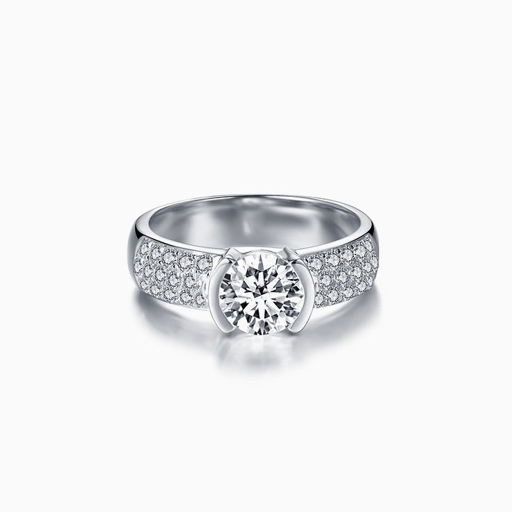 Round Diamond Partial Bezel Set Engagement Ring