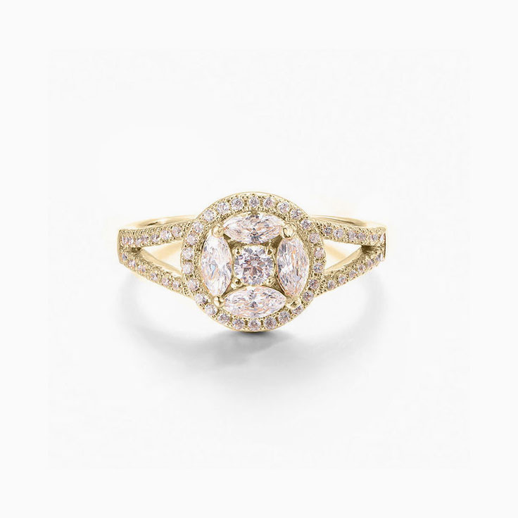Multi Diamond Cut Cluster Ring