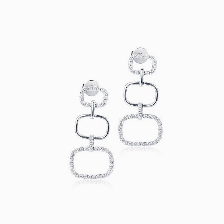 Rectangle Diamond Drop Earrings