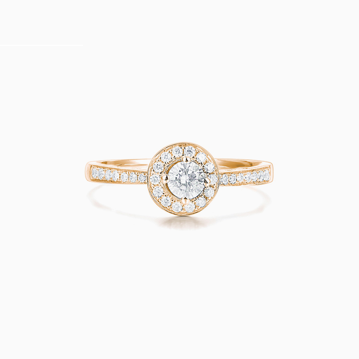 Round Brilliant cut diamond with a pave halo Engagement ring