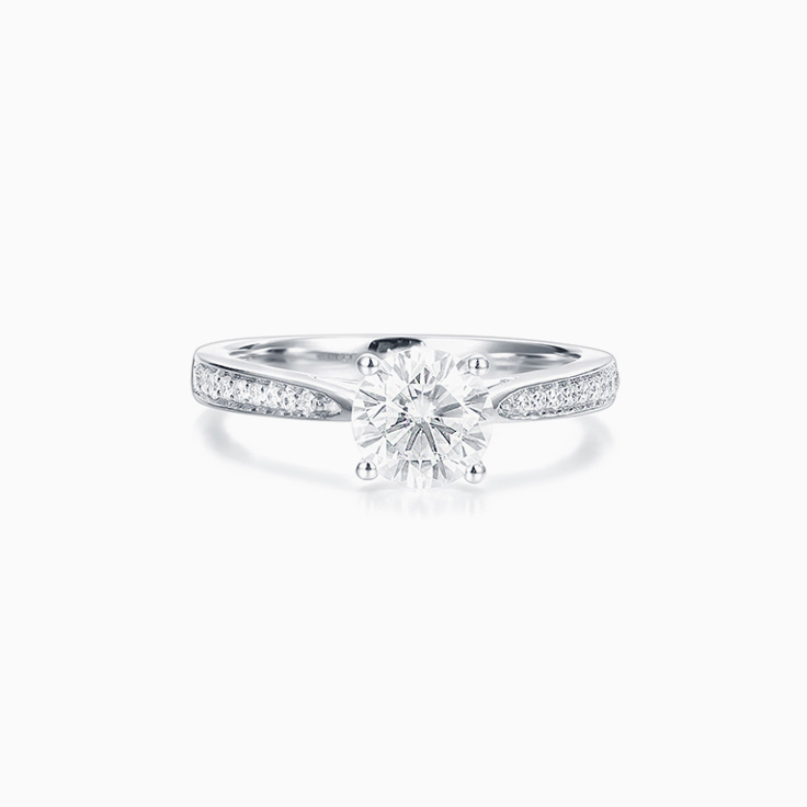 Round Brilliant cut Solitaire with a pave band Engagement Ring